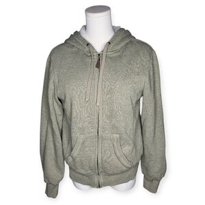 Green Tea Sherpa Lined Zip Hoodie Sage Heather Cotton Jacket Womens Small